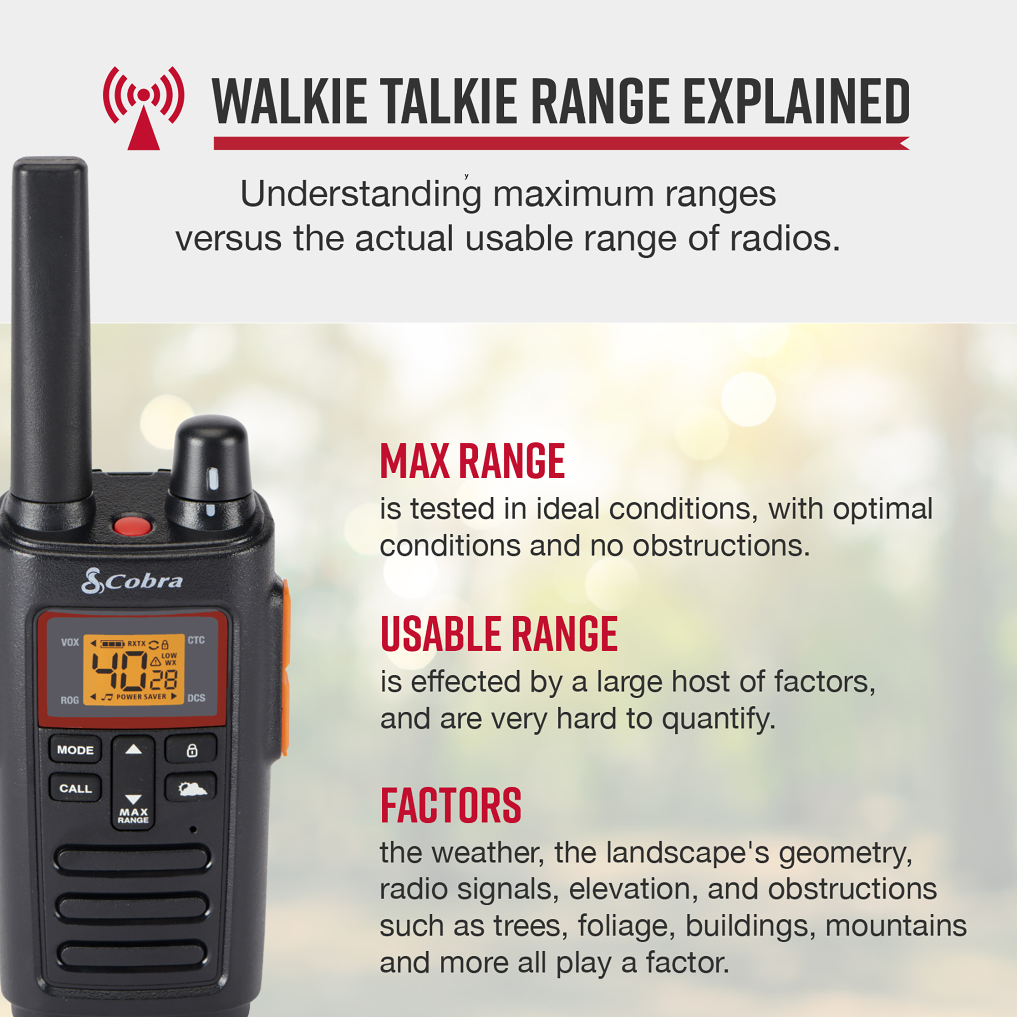 Cobra, 32 Mile Range Rugged Two-Way Radio, 2 Pack, Range 32 mile, Channel (qty.) 40 Model# RX380